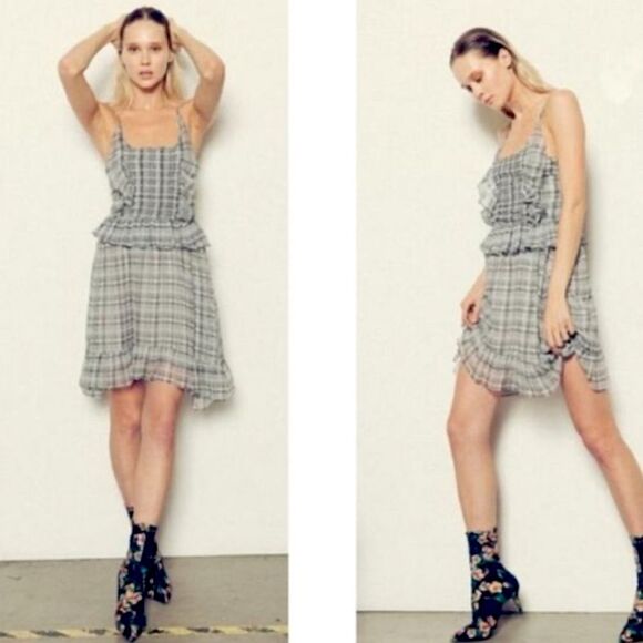 Lenon Plaid Smocked Ruffle Dress Sz M - Picture 5 of 8